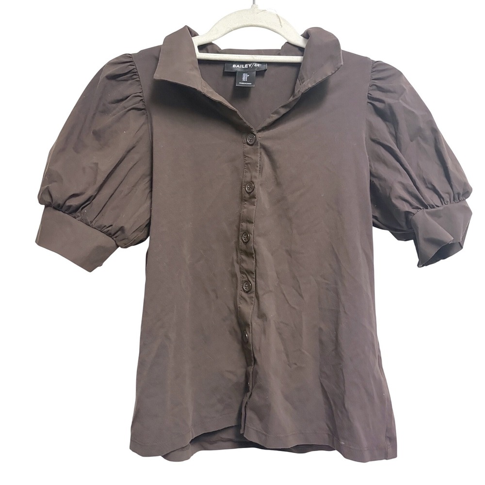 Anthropologie Bailey 44 Puff Sleeve Brown Blouse Puff Short Sleeve Small